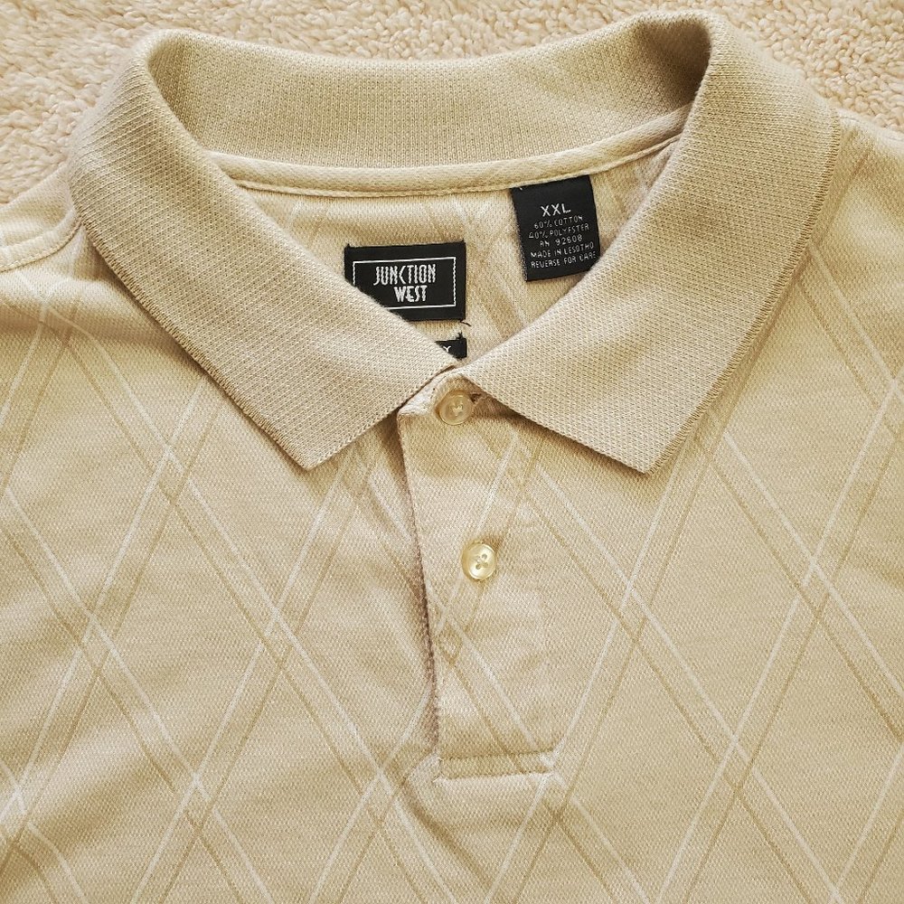 Junction West Men's Cream Polo Style Short Sleeve Shirt, Size XXL